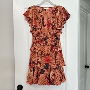 Ulla Johnson SILK Ayla Flutter Sleeve Pastel Floral Ruffle Tiered Dress